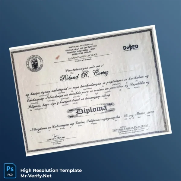 Printable Philippines Padapada High School High School Diploma Template Image Preview - PrintDocs