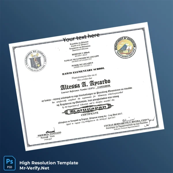 Printable Philippines Rawis Elementary School Elementary Certificate Image Preview - PrintDocs