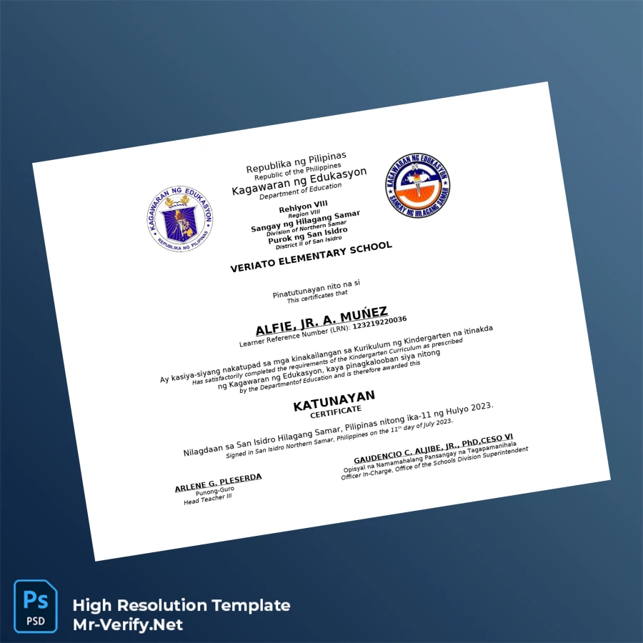 Philippines Veriato Elementary School Kindergarten Diploma Printable Philippines Veriato Elementary School Kindergarten Diploma Image Preview - PrintDocs