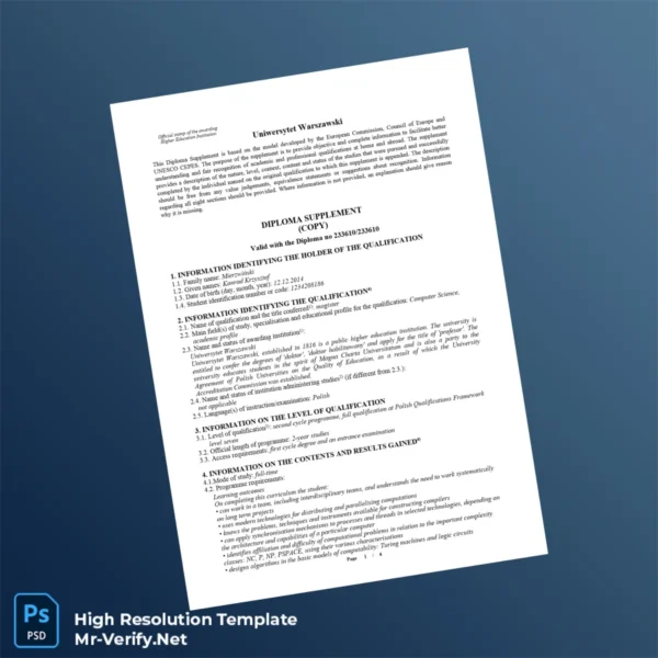 Printable Poland University of Warsaw Master of Science in Computer Science Template Image Preview - PrintDocs