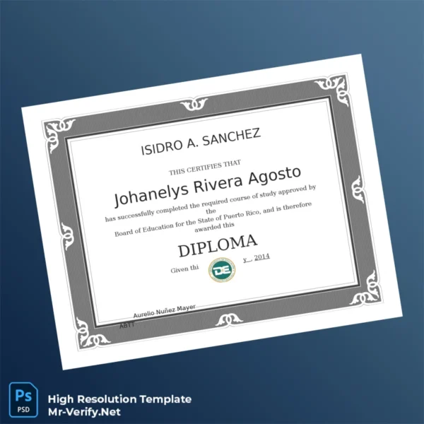 Puerto Rico Board of Education High School Diploma Printable Puerto Rico Board of Education High School Diploma Image Preview - PrintDocs