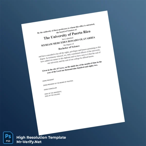 Printable Puerto Rico University of Puerto Rico Bachelor of Science Image Preview - PrintDocs
