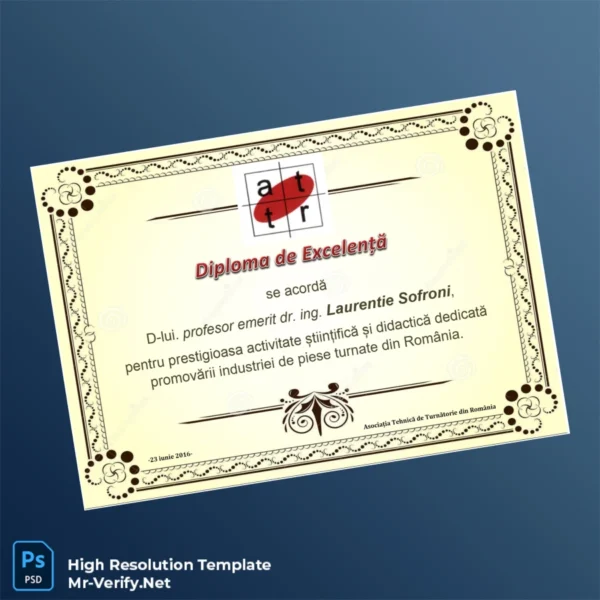 Romania Association of Foundry Technicians Excellence Diploma Printable Romania Association of Foundry Technicians Excellence Diploma Image Preview - PrintDocs