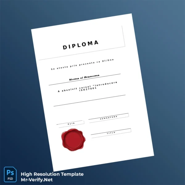 Romania Diploma Certificate in Introduction to ISO 27001 Template Printable Romania Diploma Certificate in Introduction to ISO 27001 Template Image Preview - PrintDocs