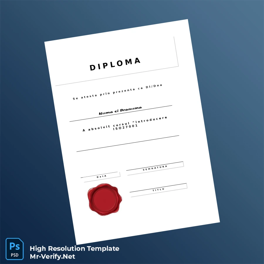 Romania Diploma Certificate in Introduction to ISO 27001 Template Printable Romania Diploma Certificate in Introduction to ISO 27001 Template Image Preview - PrintDocs