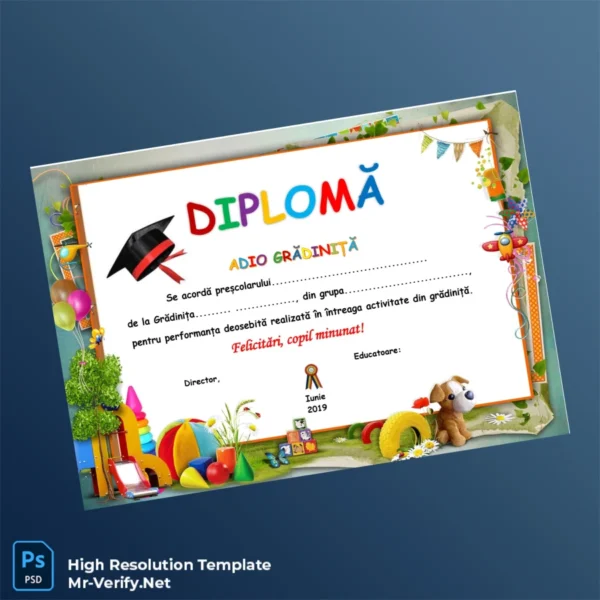 Romania Kindergarten Diploma Template Printable Romania Kindergarten Diploma Template Image Preview - PrintDocs