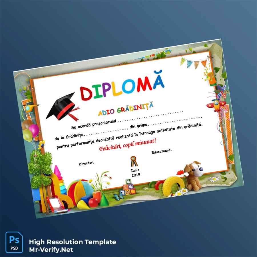Romania Kindergarten Diploma Template Printable Romania Kindergarten Diploma Template Image Preview - PrintDocs