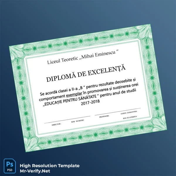 Romania Liceul Teoretic Mihai Eminescu Excellence Diploma Printable Romania Liceul Teoretic Mihai Eminescu Excellence Diploma Image Preview - PrintDocs