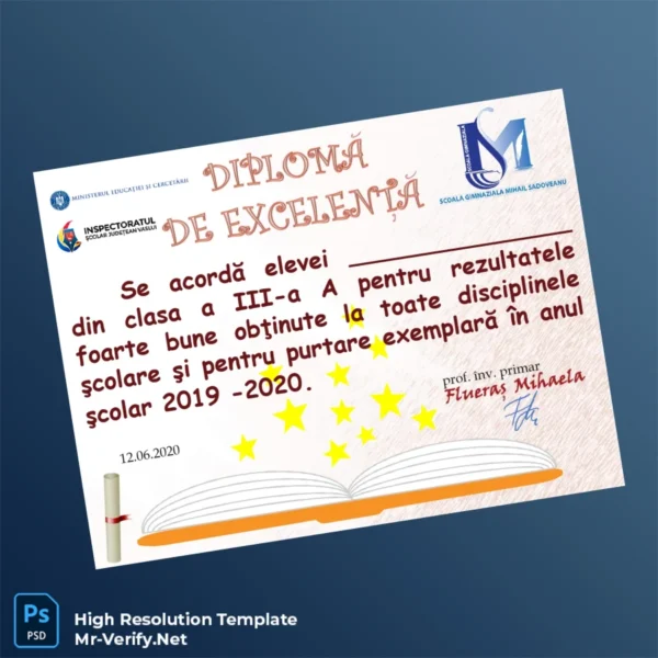 Romania Mihail Sadoveanu School Excellence Diploma Printable Romania Mihail Sadoveanu School Excellence Diploma Image Preview - PrintDocs