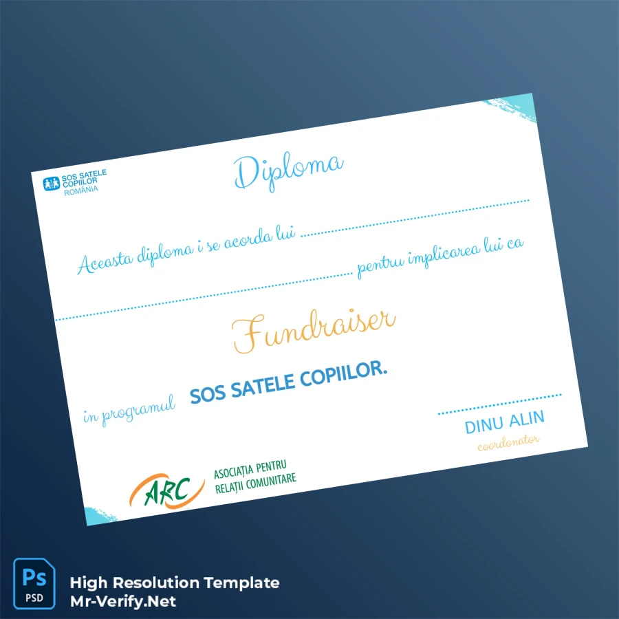 Romania SOS Satele Copiilor Fundraiser Diploma Template Printable Romania SOS Satele Copiilor Fundraiser Diploma Template Image Preview - PrintDocs