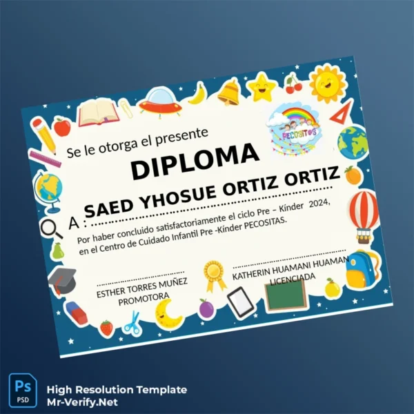Printable Spain Centro de Cuidado Infantil Pre-Kínder Pecositas Pre-Kinder Diploma Image Preview - PrintDocs