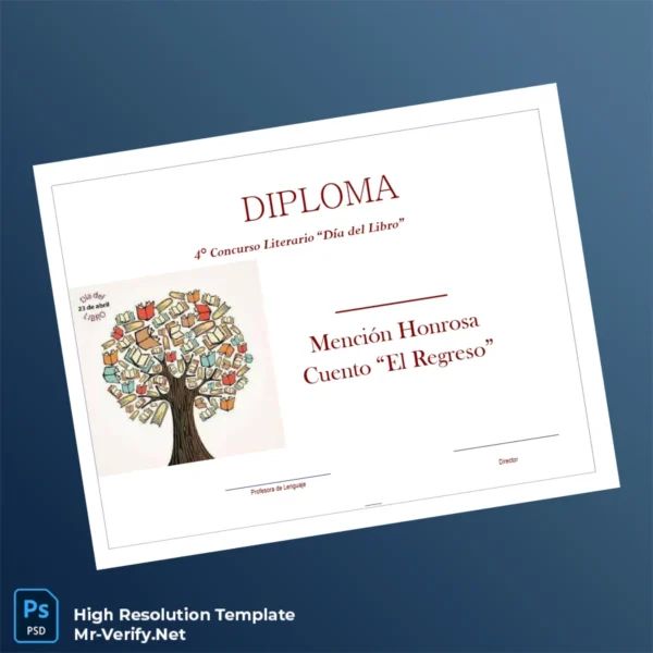 Printable Spain Diploma Día Del Libro Honorable Mention Certificate Image Preview - PrintDocs