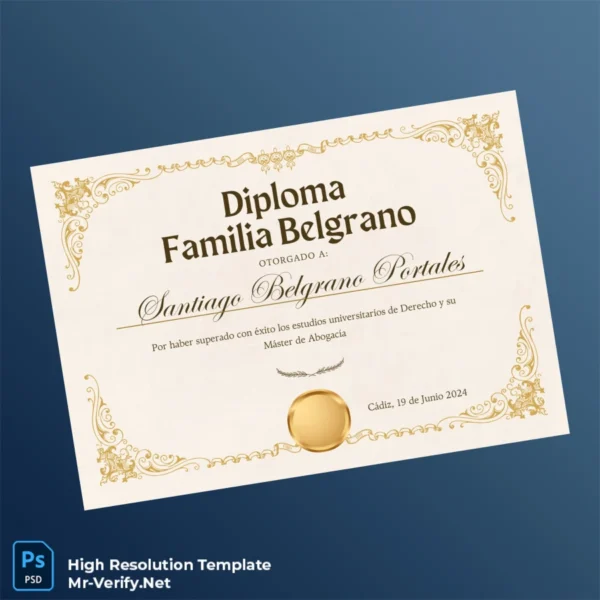 Printable Spain Familia Belgrano Master's Degree in Law Template Image Preview - PrintDocs