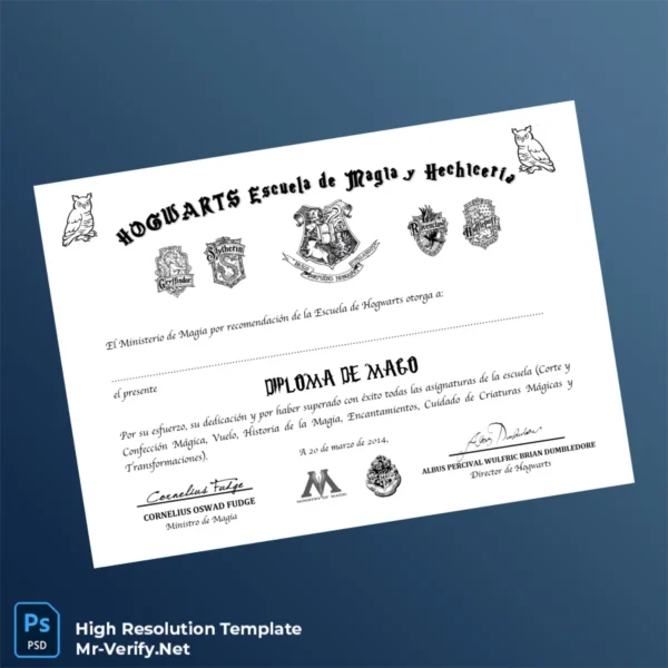 Spain Hogwarts School of Magic Wizard Diploma Template Printable Spain Hogwarts School of Magic Wizard Diploma Template Image Preview - PrintDocs