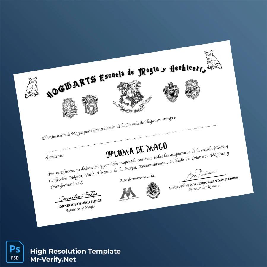 Spain Hogwarts School of Magic Wizard Diploma Template Printable Spain Hogwarts School of Magic Wizard Diploma Template Image Preview - PrintDocs