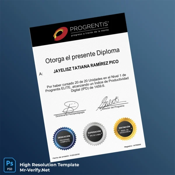 Printable Spain Progrentis ELITE Level 1 Diploma Image Preview - PrintDocs