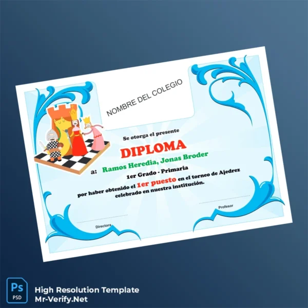 Printable Spain School Diploma in Chess Template Image Preview - PrintDocs