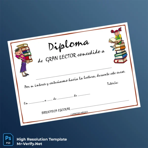Spain School Library Great Reader Diploma Printable Spain School Library Great Reader Diploma Image Preview - PrintDocs