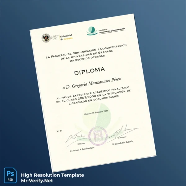 Spain University of Granada Diploma in Documentation Template Printable Spain University of Granada Diploma in Documentation Template Image Preview - PrintDocs
