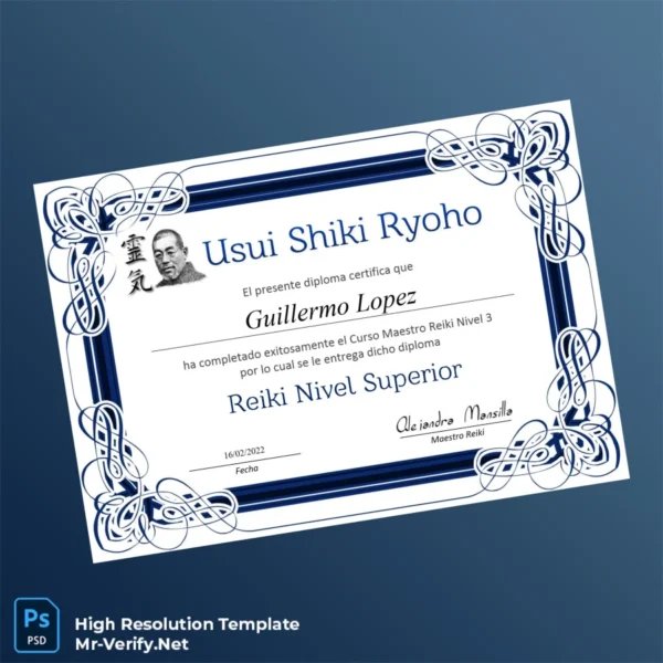 Spain Usui Shiki Ryoho Master Reiki Level 3 Diploma Template Printable Spain Usui Shiki Ryoho Master Reiki Level 3 Diploma Template Image Preview - PrintDocs