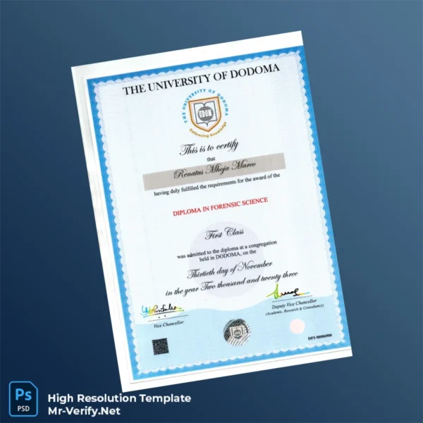 Printable Tanzania University of Dodoma Diploma in Forensic Science Template Image Preview - PrintDocs