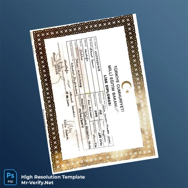 Turkey Ahmet Inanici High School Diploma Template Printable Turkey Ahmet Inanici High School Diploma Template Image Preview - PrintDocs