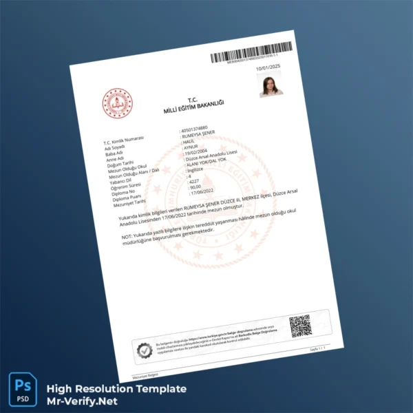 Turkey Düzce Arsals Anadolu High School High School Diploma Template Printable Turkey Düzce Arsals Anadolu High School High School Diploma Template Image Preview - PrintDocs