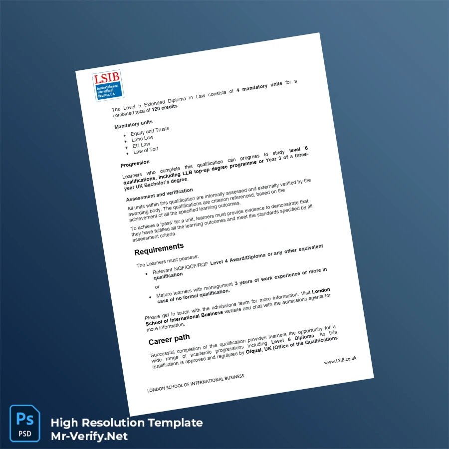 UK London School of International Business Level 5 Extended Diploma in Law-page2 Printable UK London School of International Business Level 5 Extended Diploma in Law page 2 Image Preview - PrintDocs