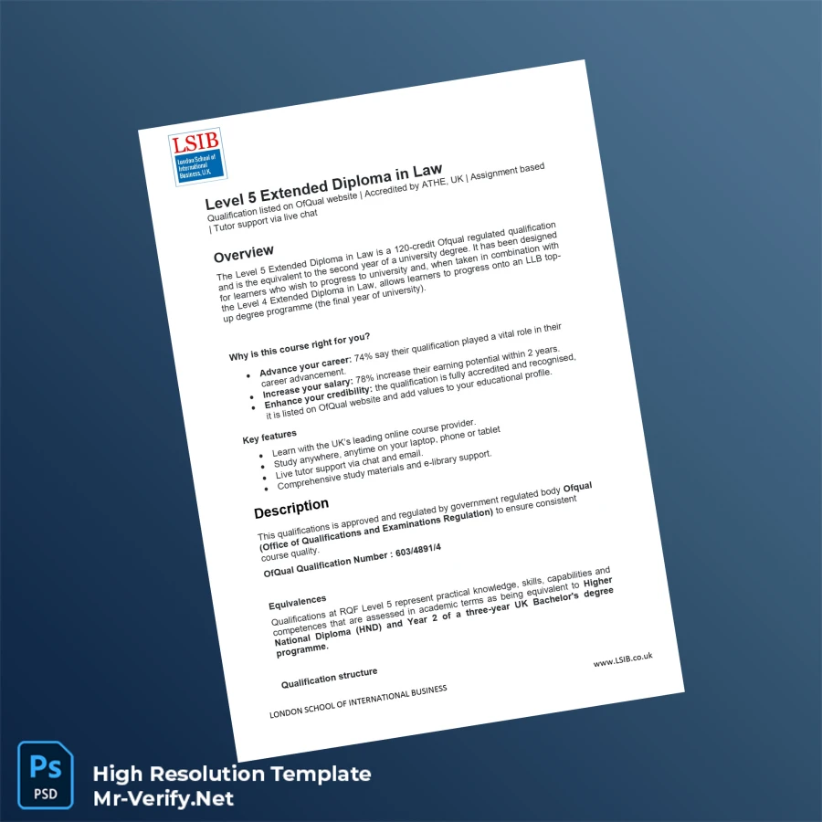 UK London School of International Business Level 5 Extended Diploma in Law Printable UK London School of International Business Level 5 Extended Diploma in Law Image Preview - PrintDocs