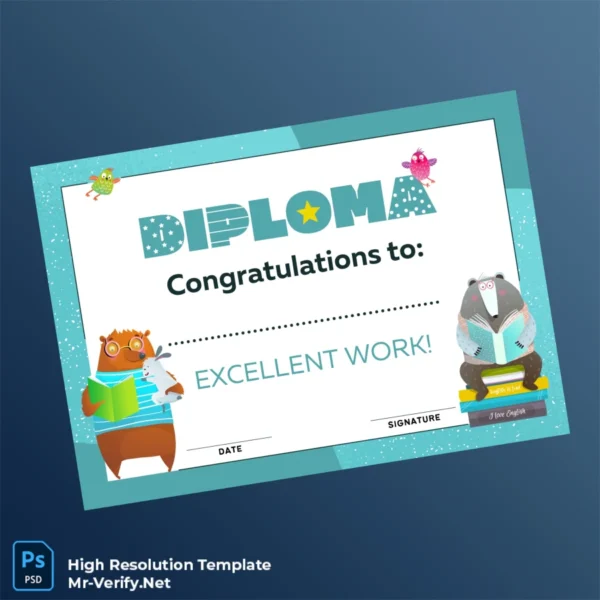 Printable USA Diploma Kids Excellent Work Certificate Image Preview - PrintDocs