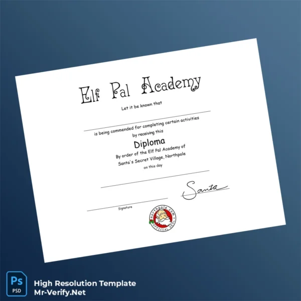 Printable USA Elf Pal Academy Diploma Template Image Preview - PrintDocs