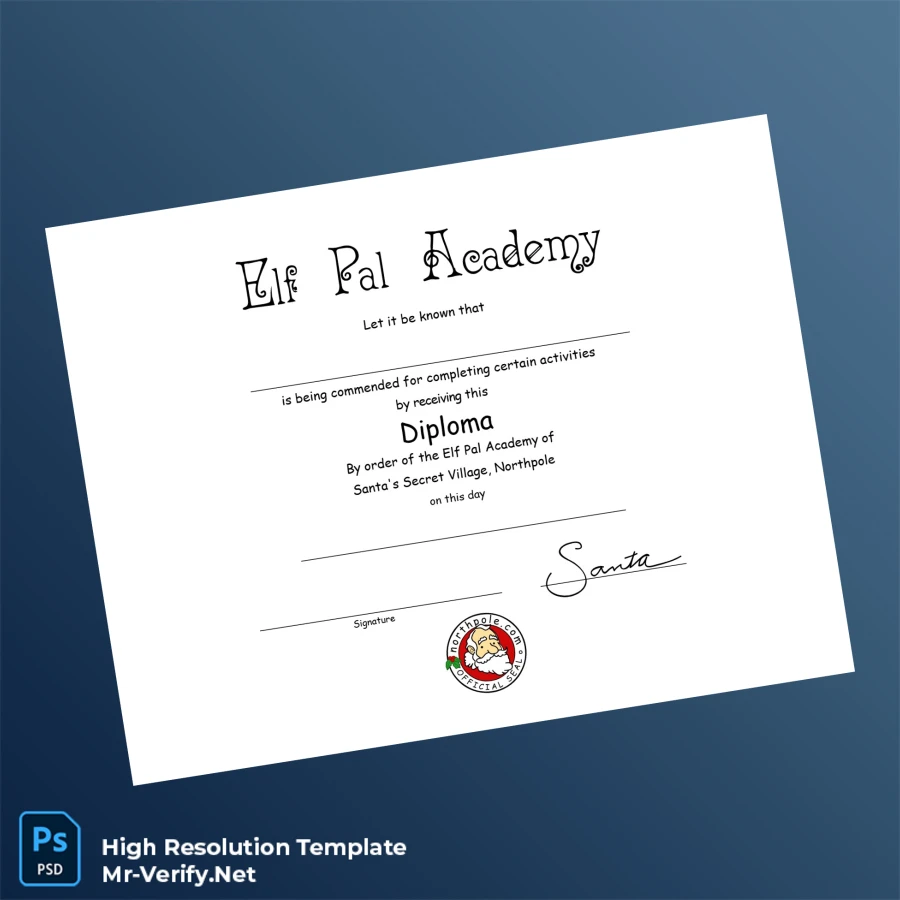 USA Elf Pal Academy Diploma Template Printable USA Elf Pal Academy Diploma Template Image Preview - PrintDocs