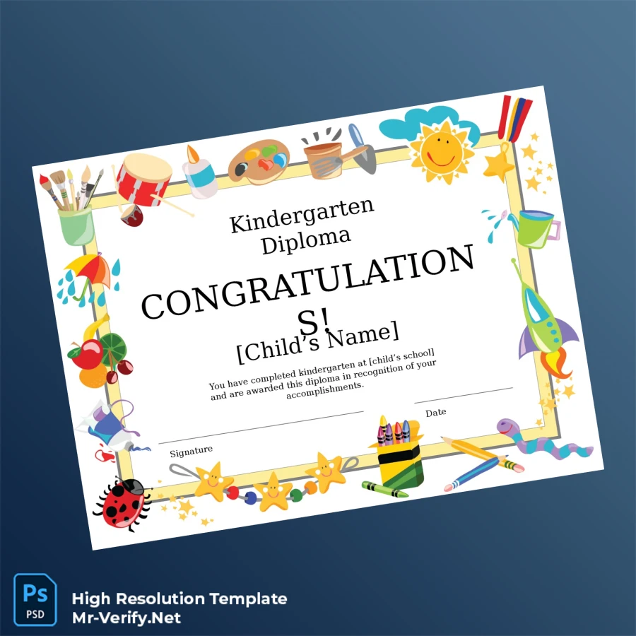 USA Kindergarten School Kindergarten Diploma Template Printable USA Kindergarten School Kindergarten Diploma Template Image Preview - PrintDocs
