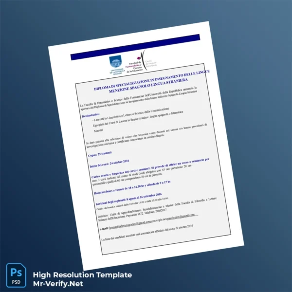 Printable Uruguay University of the Republic Diploma in Language Teaching with Mention in Spanish as a Foreign Language Image Preview - PrintDocs