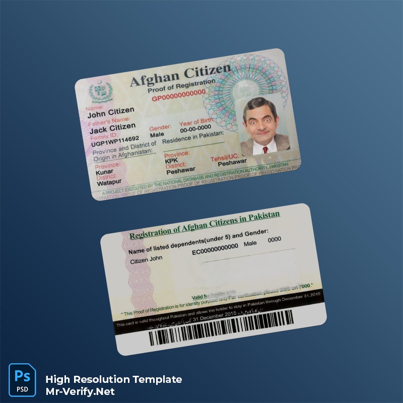 Afghanistan Citizen proof of registration card PSD template v1 - Editable ID Card Template Afghanistan Citizen proof of registration card PSD template v1 - National ID Card PSD