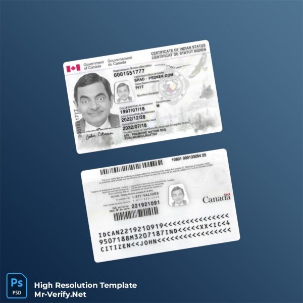 Canada Indian status ID card PSD template v1 - Editable ID Card Template