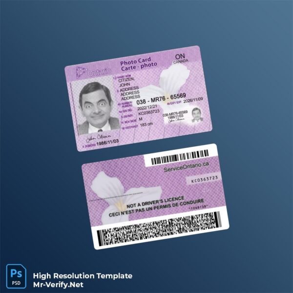 Canada Ontario Photo card PSD template v1 - Editable ID Card Template Canada Ontario Photo card PSD template v1 - Photoshop ID Template