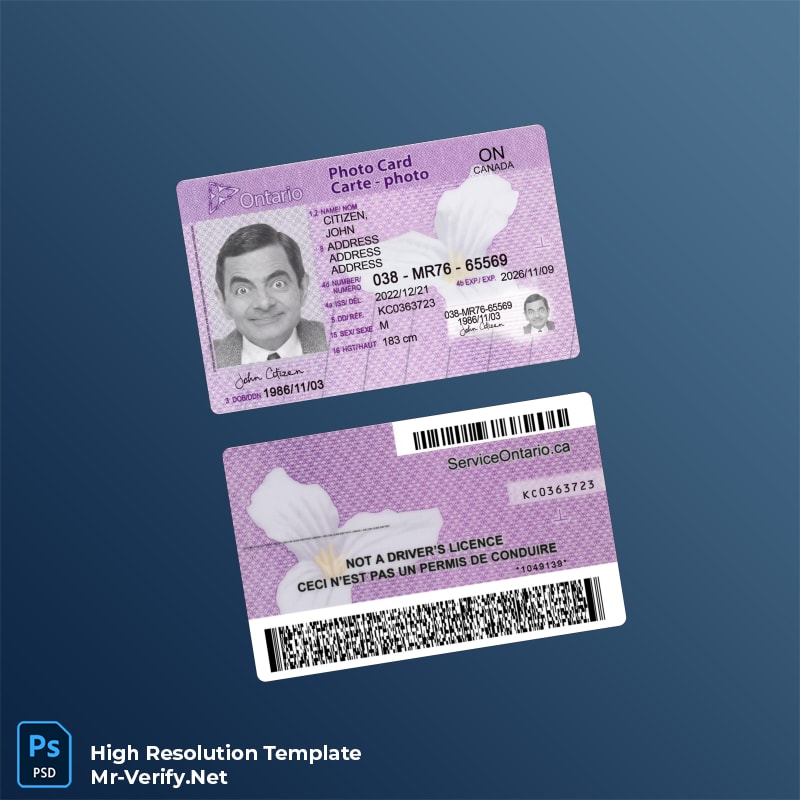 Canada Ontario Photo card PSD template v1 - Editable ID Card Template Canada Ontario Photo card PSD template v1 - Photoshop ID Template