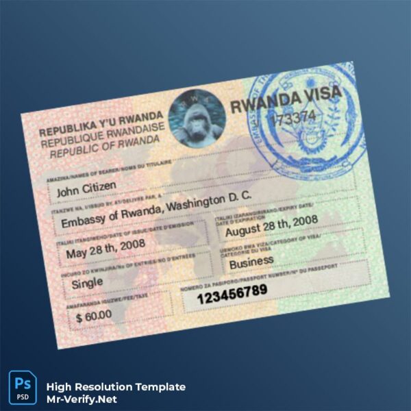 Rwanda visa PSD template v1 - editable travel visa file Rwanda visa PSD template v1 - editable travel visa file