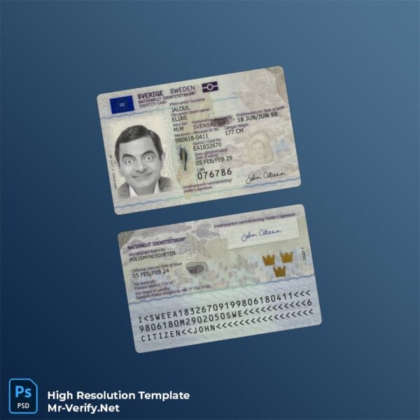 Sweden ID template in PSD format v3 (2024-present) - Blank ID Card Template Sweden ID template in PSD format v3 (2024-present) - Editable ID Card Template