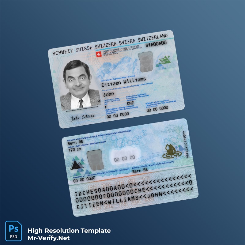 Switzerland ID template in PSD format fully editable, with all fonts v3 (1200 DPI) - ID Card PSD Switzerland ID template in PSD format fully editable, with all fonts v3 (1200 DPI) - Novelty ID Card
