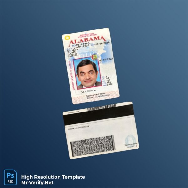 USA Alabama ID card PSD template v1 (under 21)