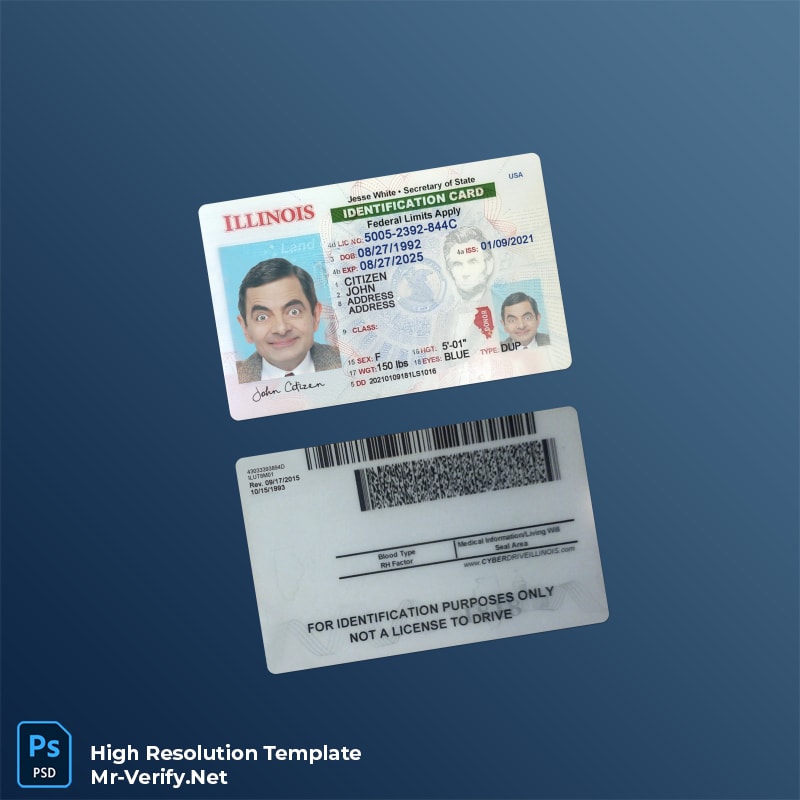USA Illinois ID card PSD template v1 - National ID Card PSD USA Illinois ID card PSD template v1 - Blank ID Card Template