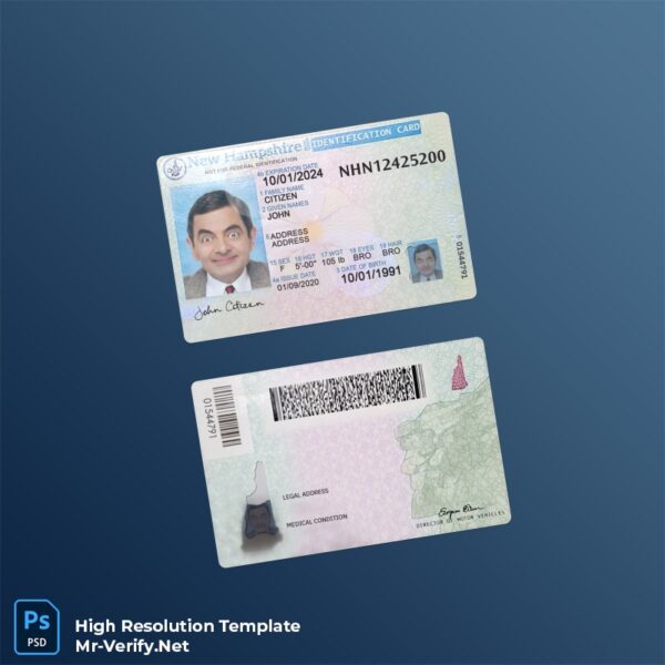 USA New Hampshire ID card PSD template v1 - National ID Card PSD USA New Hampshire ID card PSD template v1 - Replacement ID Card