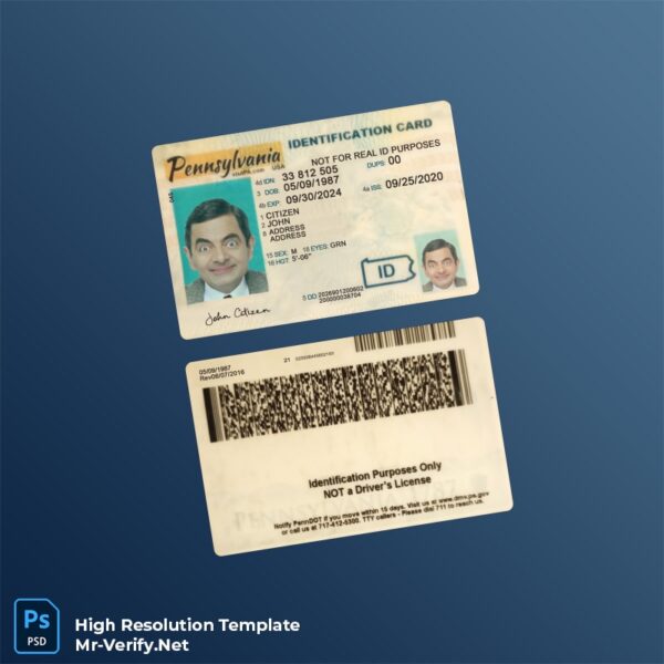 USA Pennsylvania ID card PSD template v1