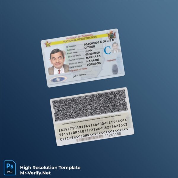 Zimbabwe national registration ID card PSD template v1 - Novelty ID Card Zimbabwe national registration ID card PSD template v1 - Blank ID Card Template