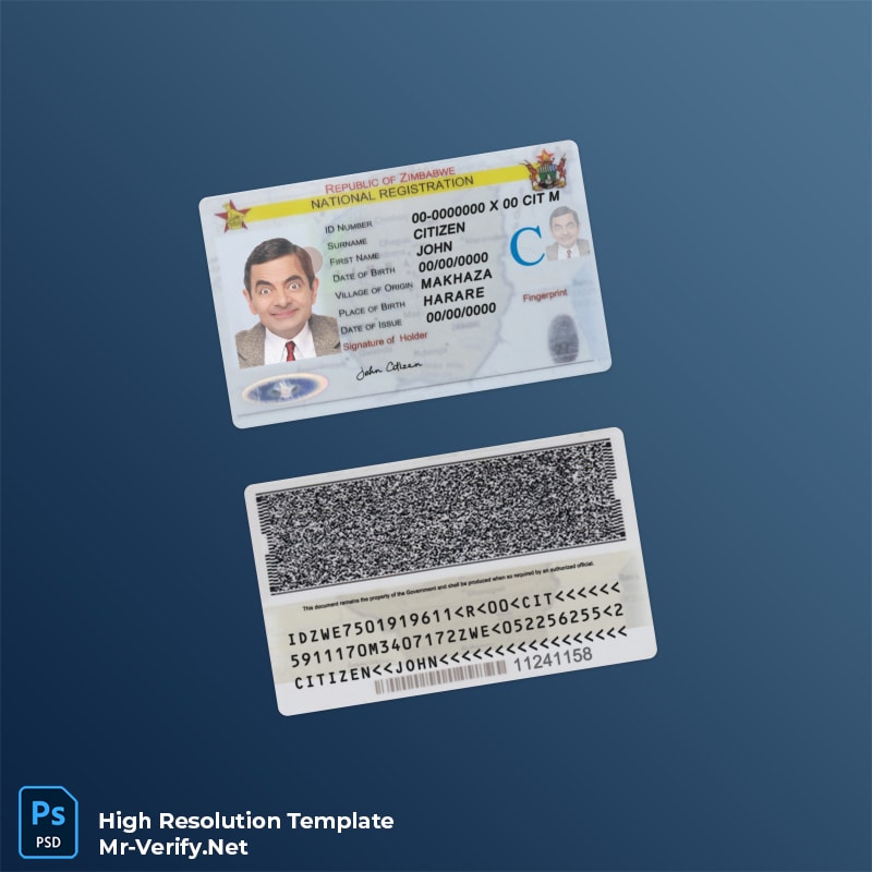 Zimbabwe national registration ID card PSD template v1 - Novelty ID Card Zimbabwe national registration ID card PSD template v1 - Blank ID Card Template