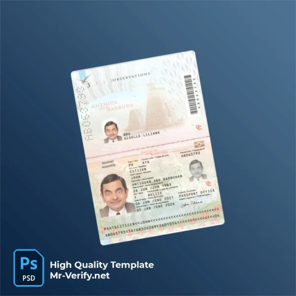 Antigua And Barbuda Passport PSD Template Version 1 (2021-present) - graphic resource for digital artists