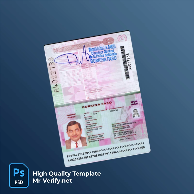 Burkina Faso Passport PSD Template Version 2 (2024-present) - Template View Burkina Faso Passport PSD Template Version 2 (2024-present) - digital restoration project file