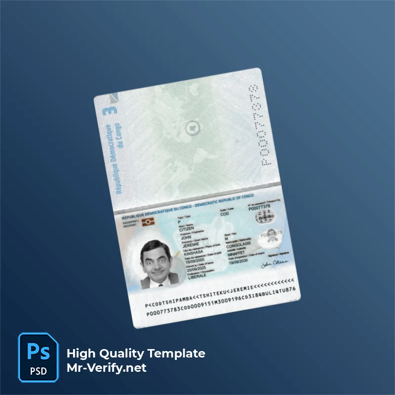 Congo Passport PSD Template Version 2 (2025-present) - Design Mockup Congo Passport PSD Template Version 2 (2025-present) - fully editable photoshop layers